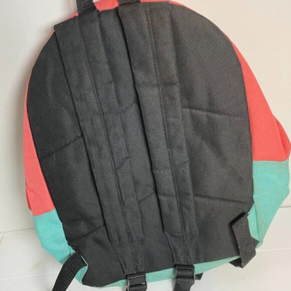 Two-Tone Canvas Nylon Womens Coral Pink Aqua Blue Backpack Medium - Picture 6 of 7